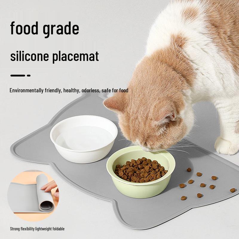 Silicone Pet Placemat: Anti-Spill, Anti-Slip, Waterproof, Easy to Clean, Overlock Edge, Food Leakage Prevention. Suitable for Cats and Dogs.