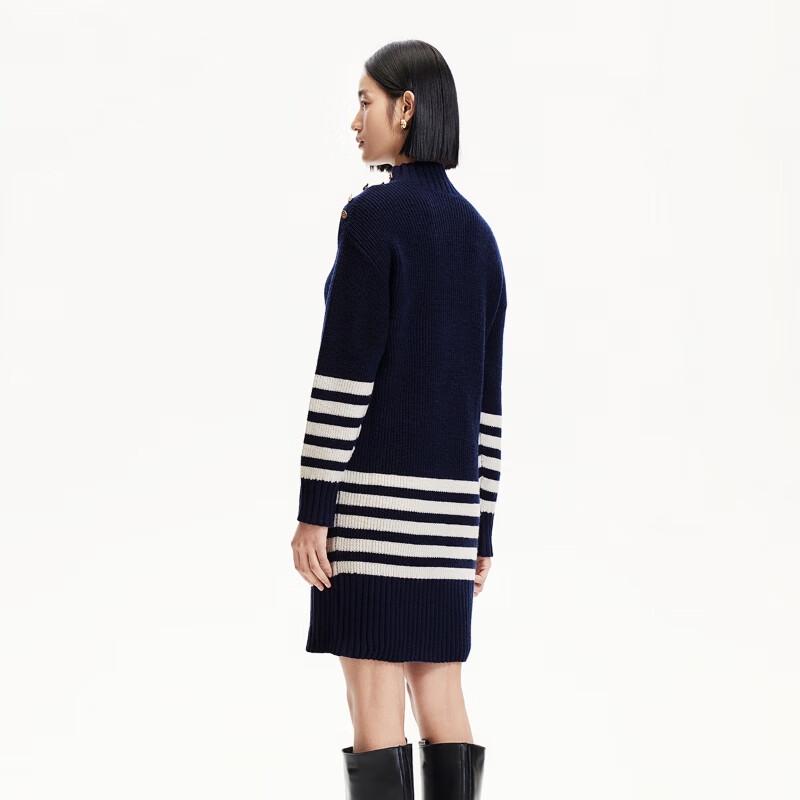 VEROMODA Women's High-Collar Wool Blend Striped Knit Nautical Dress