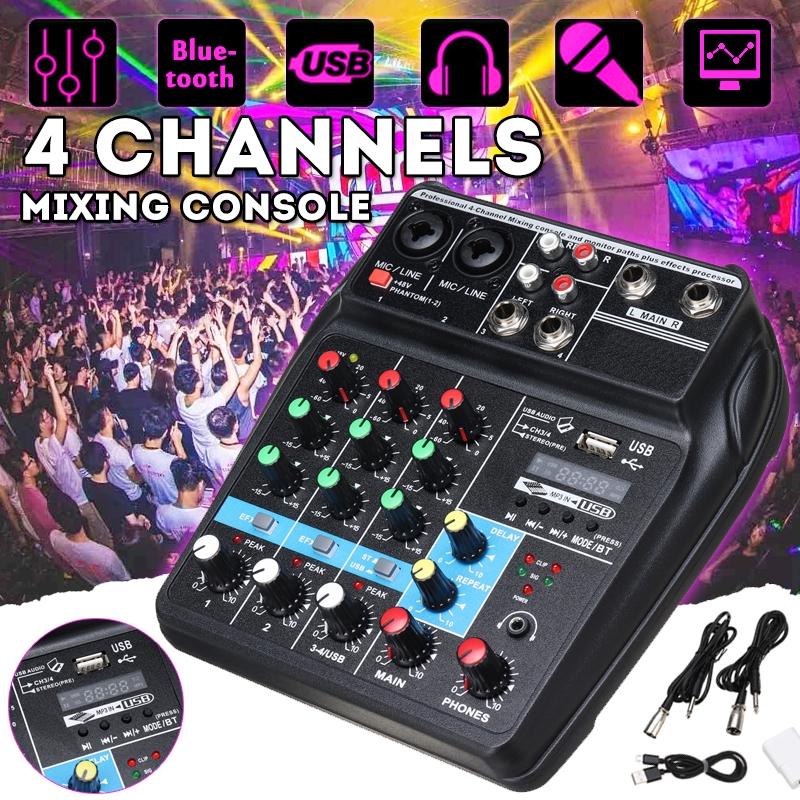 Portable 4 Channels Audio Audio Mixer A4 Sound Mixing Console Bluetooth Record 48V Phantom Powe EffectsMixer with USB New