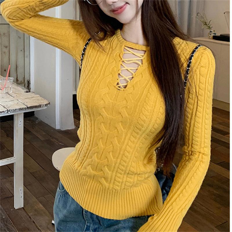 Herbst Winter Rot Rundhals Zopfmuster Langarm Basisschicht Pullover Damen Spitze Slim Fit Strickoberteil