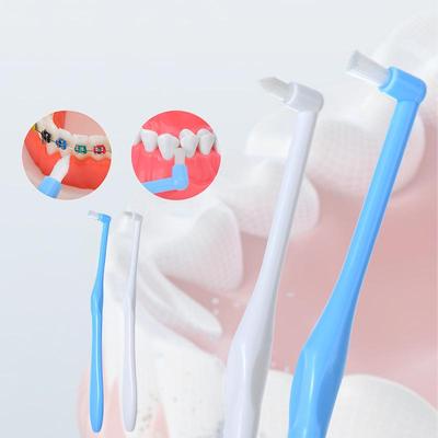 Periuta de dinti ortodontica cu un singur fascicul: Cap plat compact, ascutit pentru aparatul dentar si ingrijirea implanturilor - peri medii