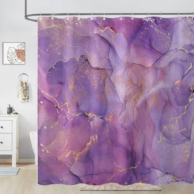 Purple Marble Pattern Shower Curtain Washable Dirt-Resistant Shower Head Waterproof Polyester Bath Curtain For Home Decor