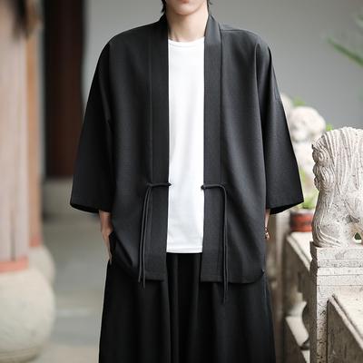 Estate 2025 Camicie Casual da Uomo Uomo Stile Cinese Streetwear Camicia Vintage Uomo Camicia Larga a Maglia Aperta Cardigan Maschile Tinta Unita