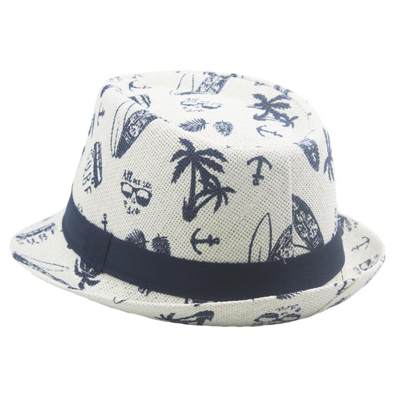 Summer Printed Cartoon Hat British Wind Beach Sun Visor Hat Straw Hat Jazz  Hats for Men