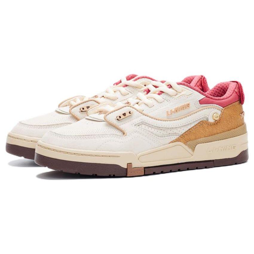 Disney X Li Ning 001 BTC Fabric Two-Layer Cowhide Non-Slip Wear-Resistant Low-Top Skate Shoes Men sneaker White Brown AGCS217-1