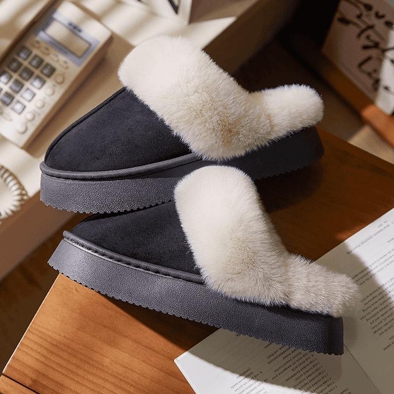 Cotton slippers women's winter simple can wear bags and snow boots piled thickened warm fluffy slippers couple cotton shoes