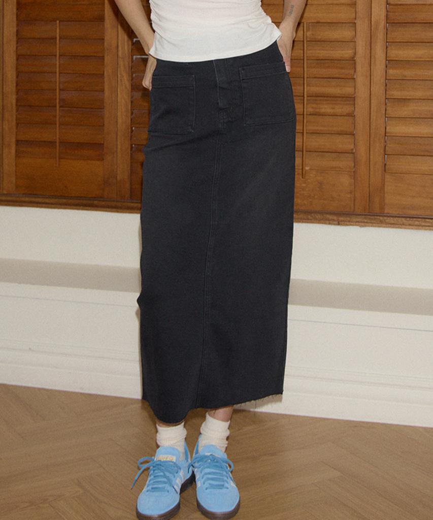 SALON DE YOHN Straight Denim Long Skirt_ Dark Gray