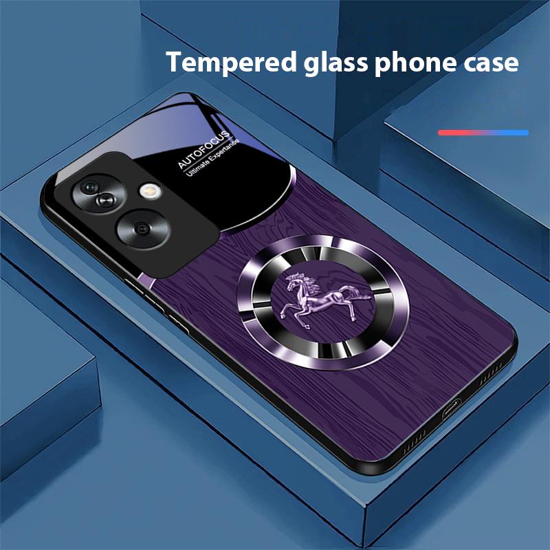 Wood Grain Horse Blue For Oppo A79 5G 58 78 74 60 4G Reno 11F Realme GT 6 11 Note 50 10 C55 X2 Tempered Glass Black Phone Case