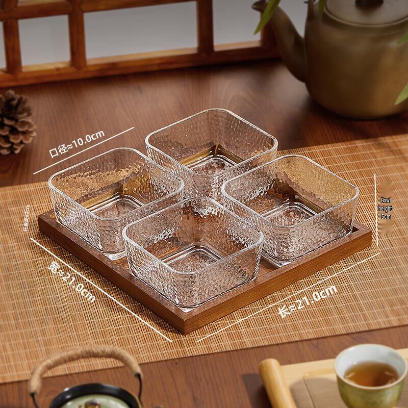 Retro Hammered Glass Snack & Fruit Tray Set