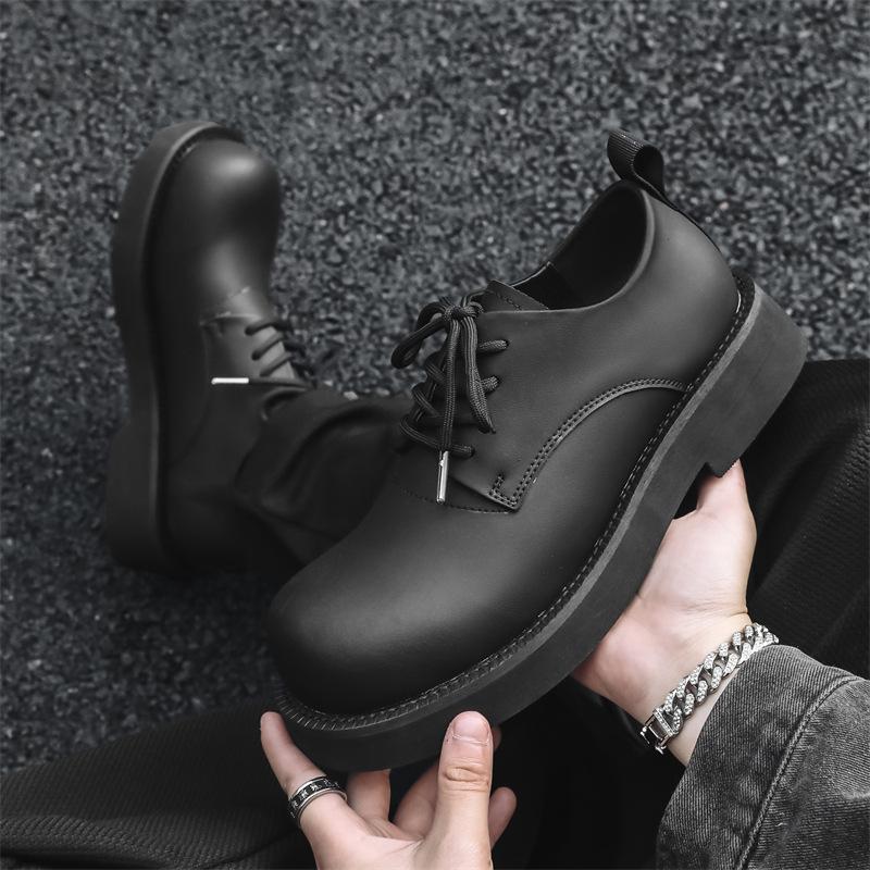 

Туфли мужские кожаные с большой подошвой, на толстой подошве, для торжеств, в британском стиле, повседневные, для пожилых людей, черные, низкие, с круглым носком, 60709-J 44 чёрный