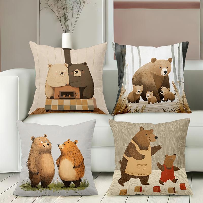 Cute Bear Patterned Throw Pillows for Home Decor Polyester pillowcase, sofa decorative cushion cov Headboard Pillow