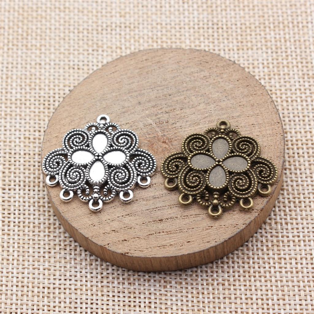 Floral Multi Loop Charm Vintage Filigree Findings Fit Flat Cabochon For Jewelry DIY