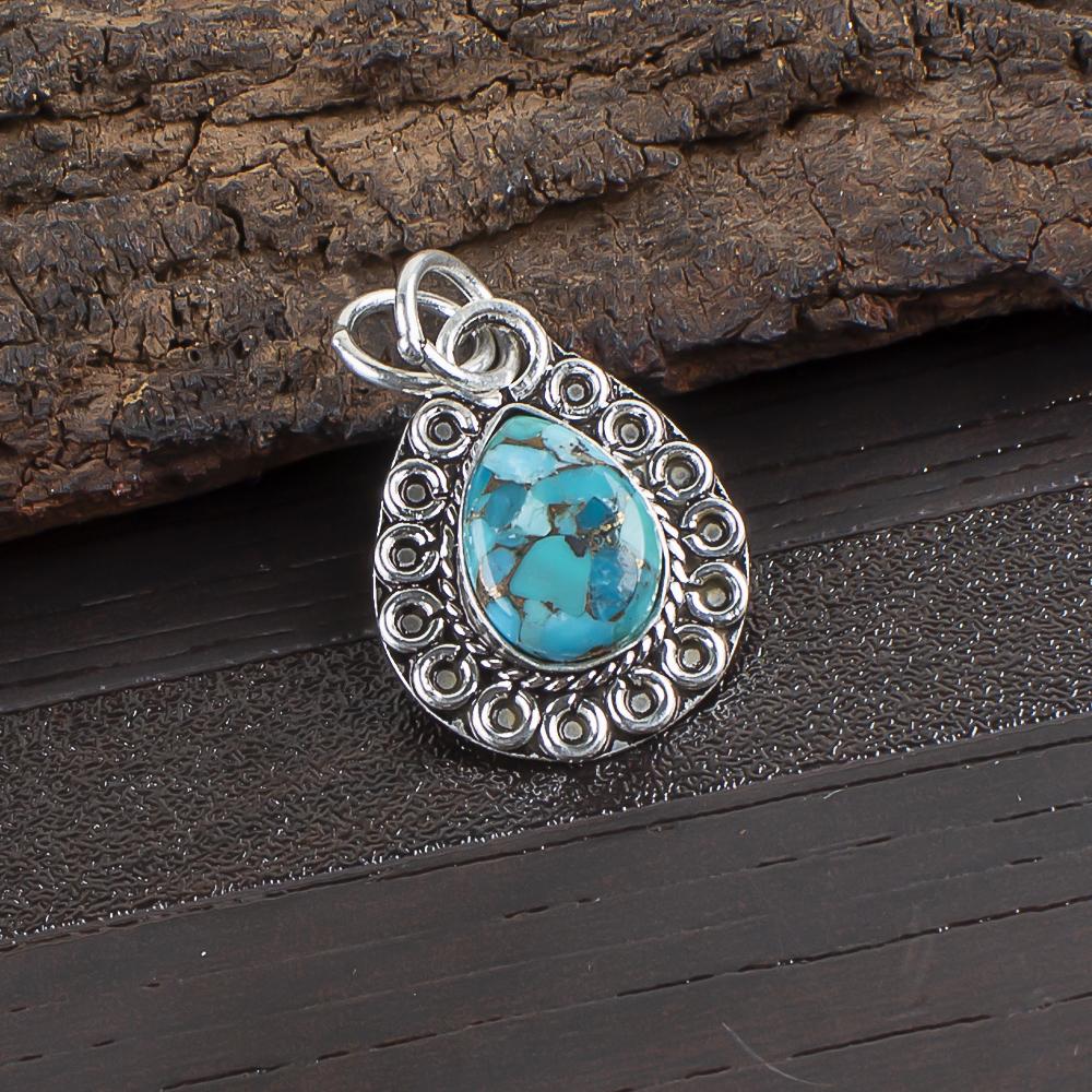 Blue Copper Turquoise Handmade Gemstone Pendant, 925 Solid Sterling Silver Pendant Dainty Silver Jewelry, For Engagement Gift