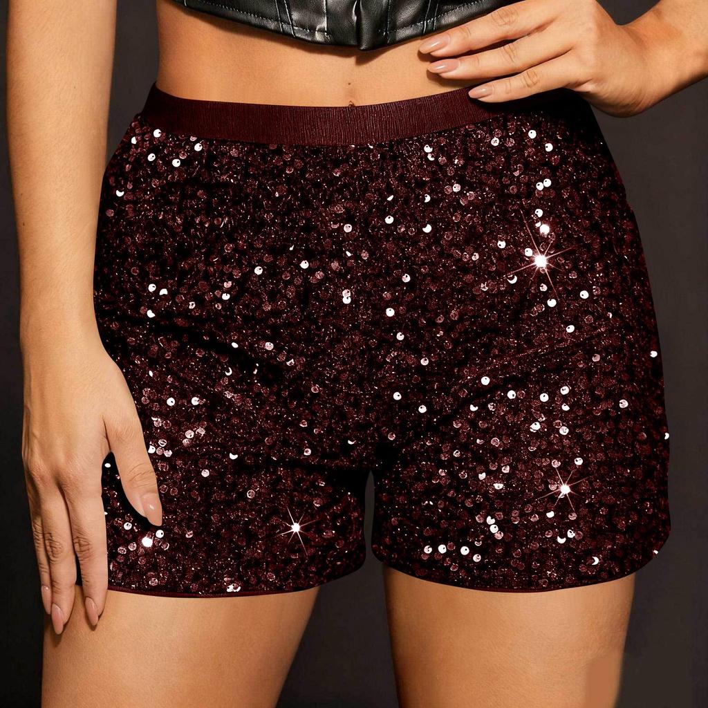 Sequin Shorts For Women Elastic High Waisted Casual Fashion Sparkly Glitter Short Pants For Party Clubwear