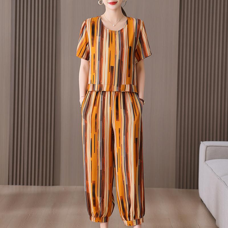 Summer Women's Two Pieces Set Plus Size Elegant Cotton Linen Pant Sets Casual Ladies Clothes