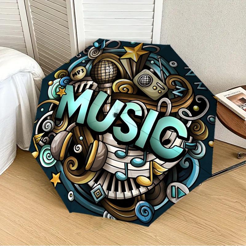 1pc Music Decor Automatic Folding Umbrella, Heavy-Duty 8-Rib Construction, Perfect for Everyday Yy251114101