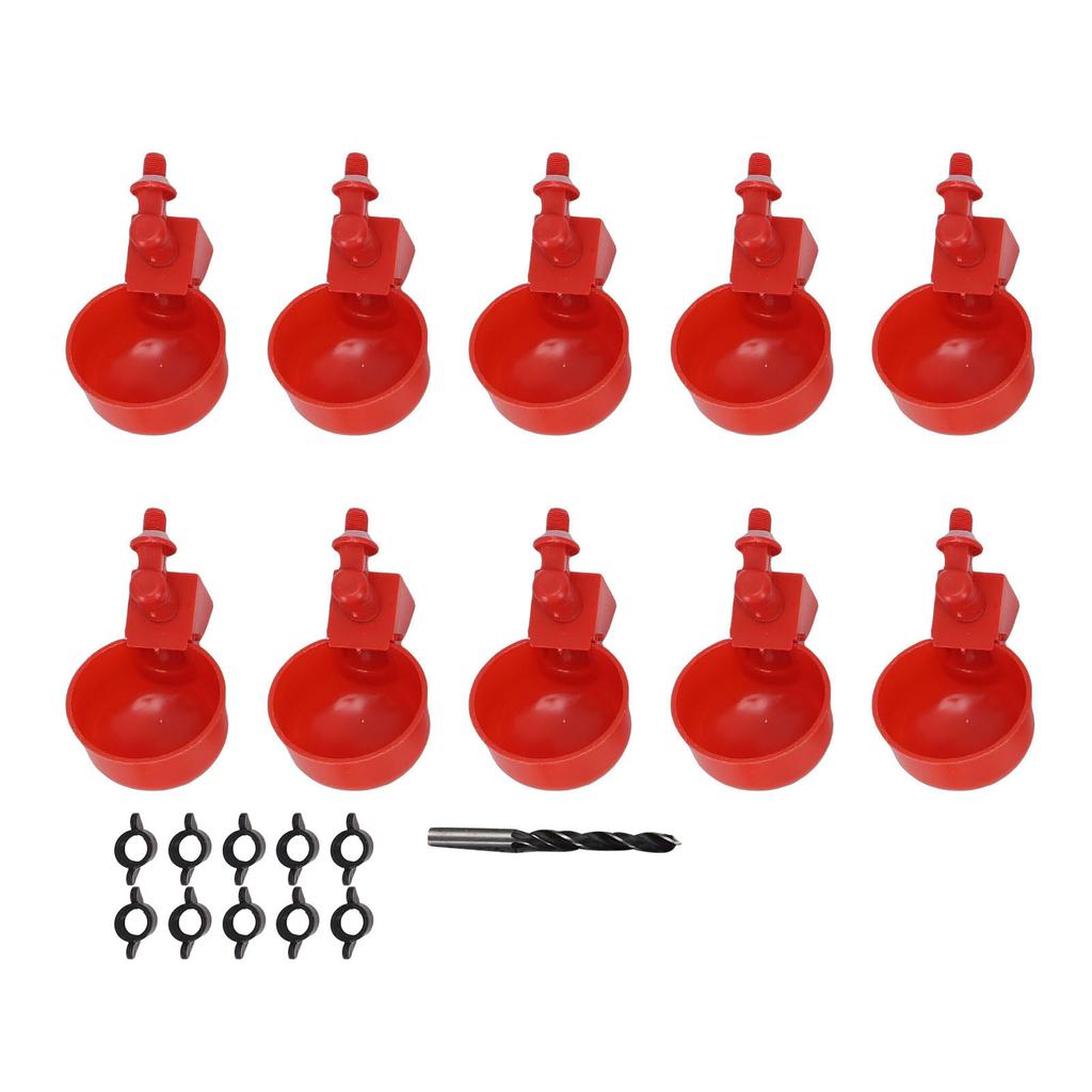 10PCS Automatic Chicken Waterer Cups with Electric Drill Bit Poultry Water Feeder Kit for Duck Goose Turkey 10PCS Cups