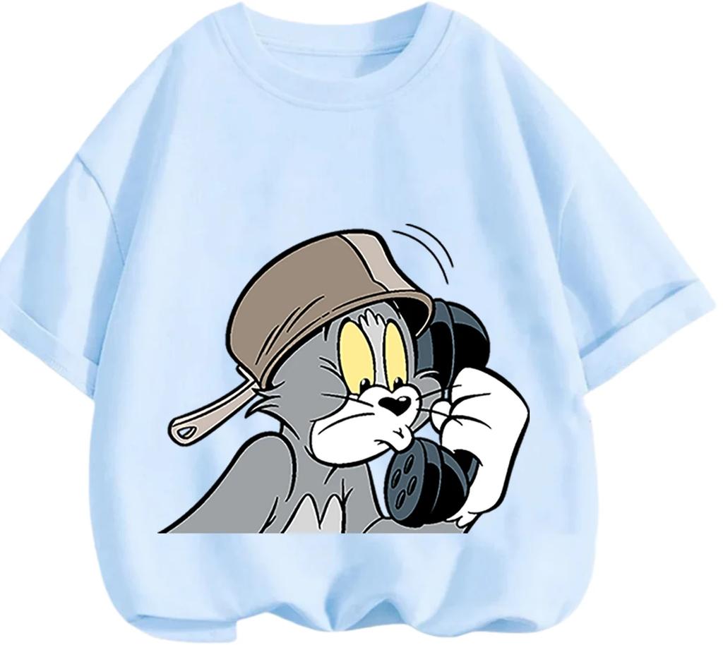 Everyday Wear Tom And Jerry Crew Neck Tee Summer Breathable Casual Short Sleeve Tops For Children