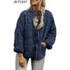 BITCED Solid Colour Stand Collar Cotton Coat - Women's Loose Fit Long Sleeve Pocket Jacket