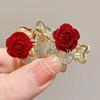Beautiful Red Rose Flower Small Hair Claw Pretty Rose Metal Mini Decorative Hair Styling Clips Women Girls Hair Accessories