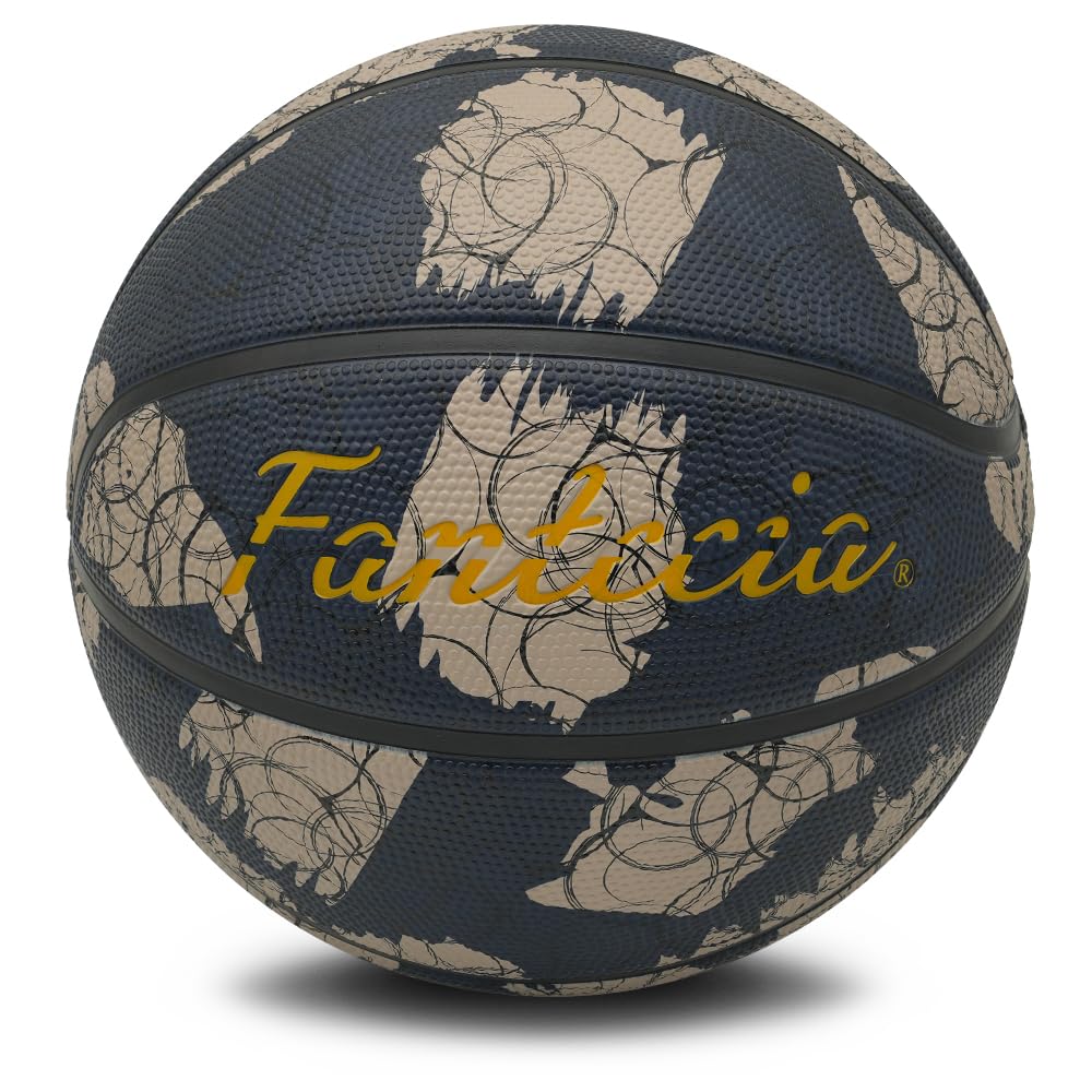 Fantecia Size 5 Rubber Basketball for Junior and Young Black with Circle Line Pattern Basketball, Indoor/Outdoor Players,