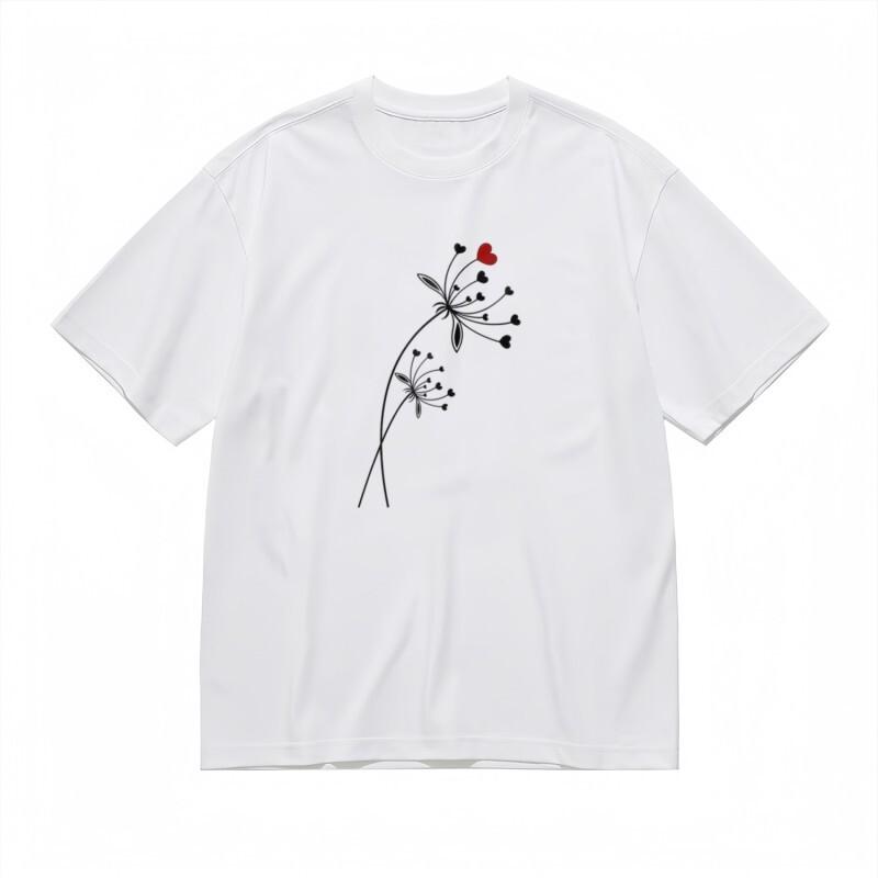 

Women s Trend Classic T-Shirt Artistic Floral Heart Line Drawing Design Tee M