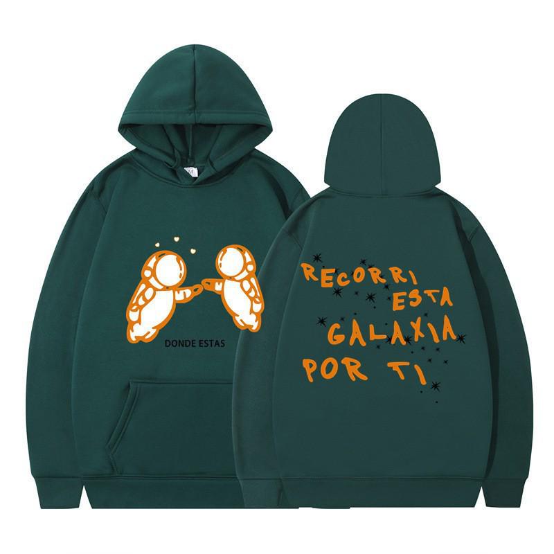 Men's Cross-Border Fashion Sweatshirt - Double Astronaut Print, Loose Fit, Casual Hoodie.