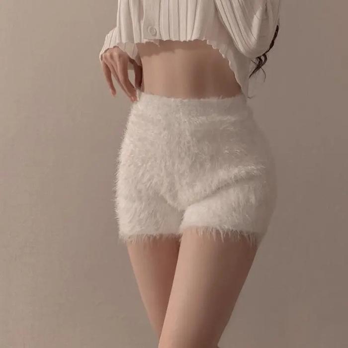 

Women s Faux Mink Velvet Knitted Wide-Leg Pants: Autumn/Winter High-Waisted, Loose-Fit, Soft Base Layer. One Size білий