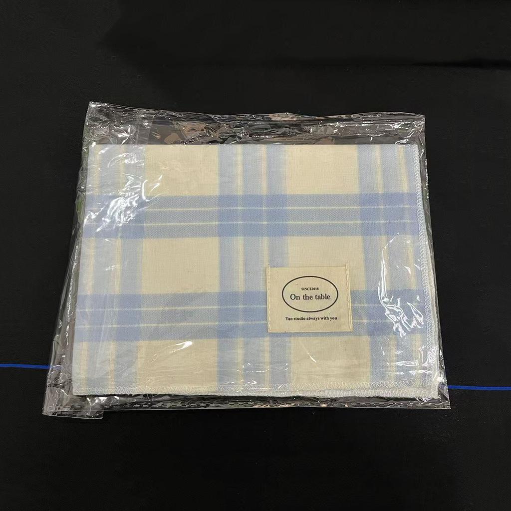 Korean Retro Blue Plaid Tablecloth Placemats Table Mat Food Posing Background Cloth Insulation Pad Home Decoration Accessories
