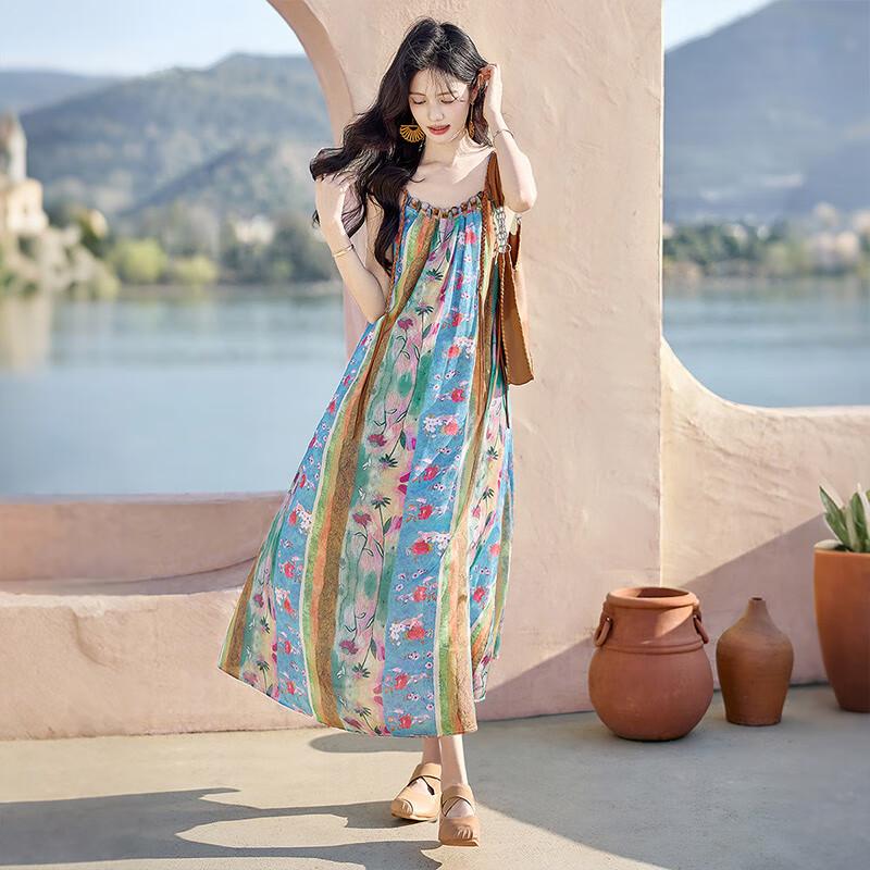 Sibaishe 2025 Summer Printed A-Line Spaghetti Strap Dress