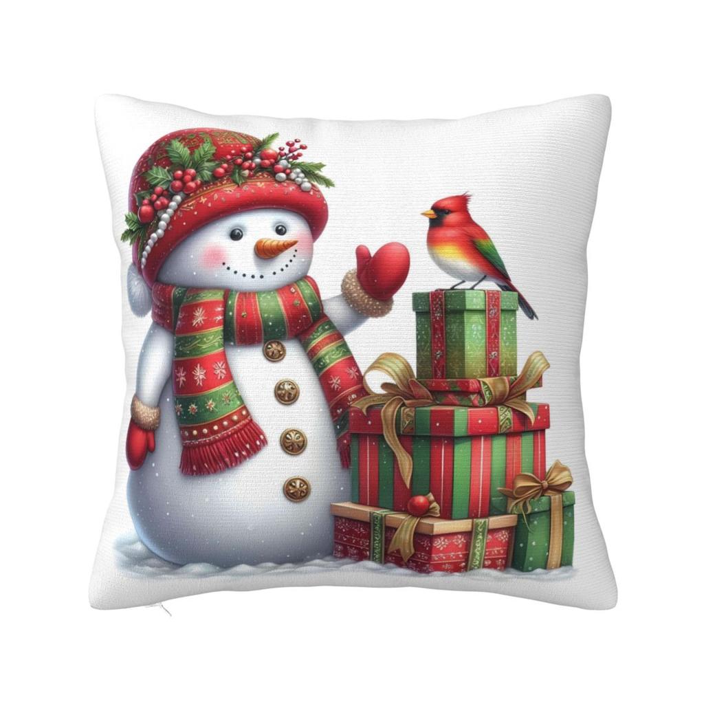 Christmas Snowman Pillow Case Cushion Cover Square Graphic Pillow Cover Kawaii Pillowcases For Sofa Home Decorative