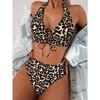 Maillot de bain fendu deux pièces imprimé léopard, bikini, usine de maillots de bain européenne et américaine, vente en gros
