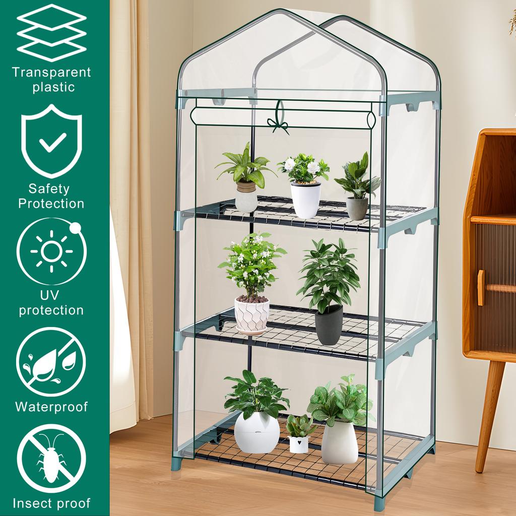 Greenhouse Indoor Outdoor Transparent Weatherproof Greenhouses Warm House with Roll up Double Zipper Door for Outside Plants