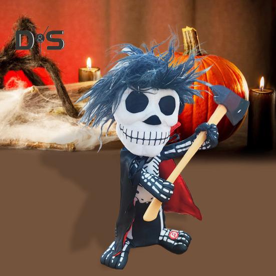 Halloween Rotating Skeleton Figurine Electric Music Spinning Skeleton with Red Light Eyes for Halloween Ghost Festival Prop