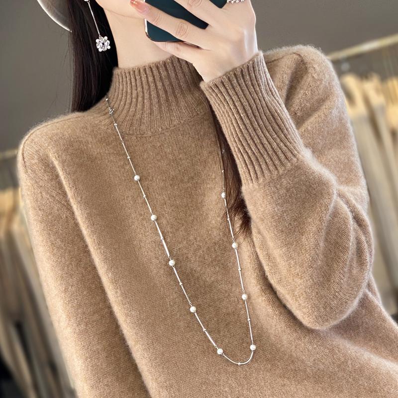 

Жіночий кашеміровий светр Qinghe cashmere 30% кашемір 70% вовна осінньо-зимовий пуловер теплий та модний XXL м ясо, коричневий колір