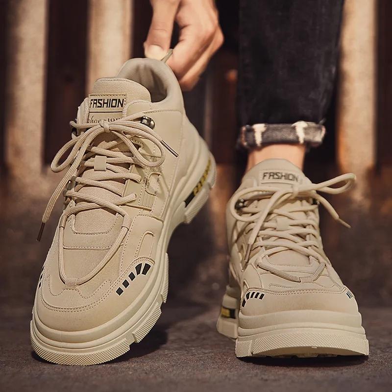 Fashion Leather Tooling Boots For Men New Style Came Lace-up Basic Casual Motorcycle Shoes Top Quality Wear-resistant Popular Anti-wear