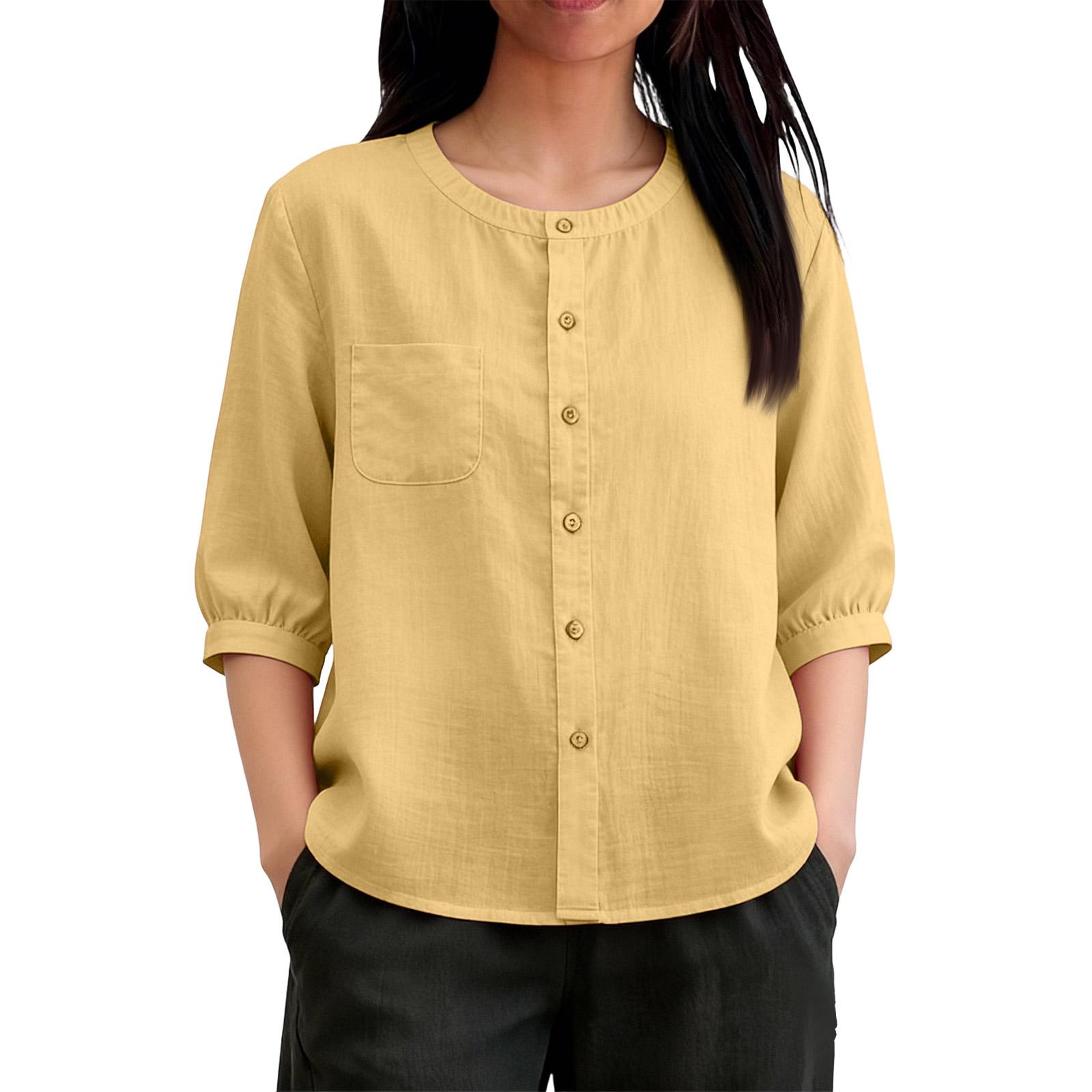 

Fashionable Women s Cotton Linen Color Short Cardigan, Stylish, Elegant, Casual, Versatile, Slimming, Shirt. XL жовтий