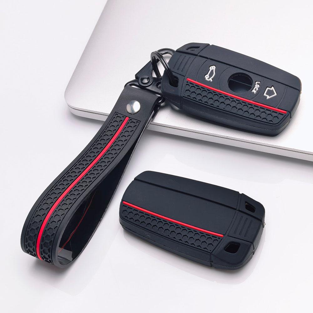 Silicone Car Key Fob Cover with Matching Keychain Compatible with BMW 1 3 5 Series X1 X3 X5 Z4 E90 E91 E92 E60 E61 E87 E84 E83 E70 E89 Provides a