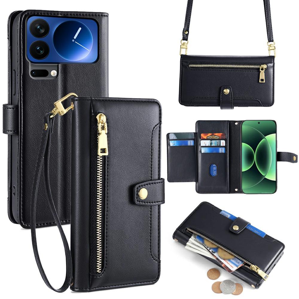 Dla Xiaomi 17 Pro Skórzane Etui Portfel z Kieszonką na Zamek Błyskawiczny Pokrowiec na Telefon z 2 Paskami