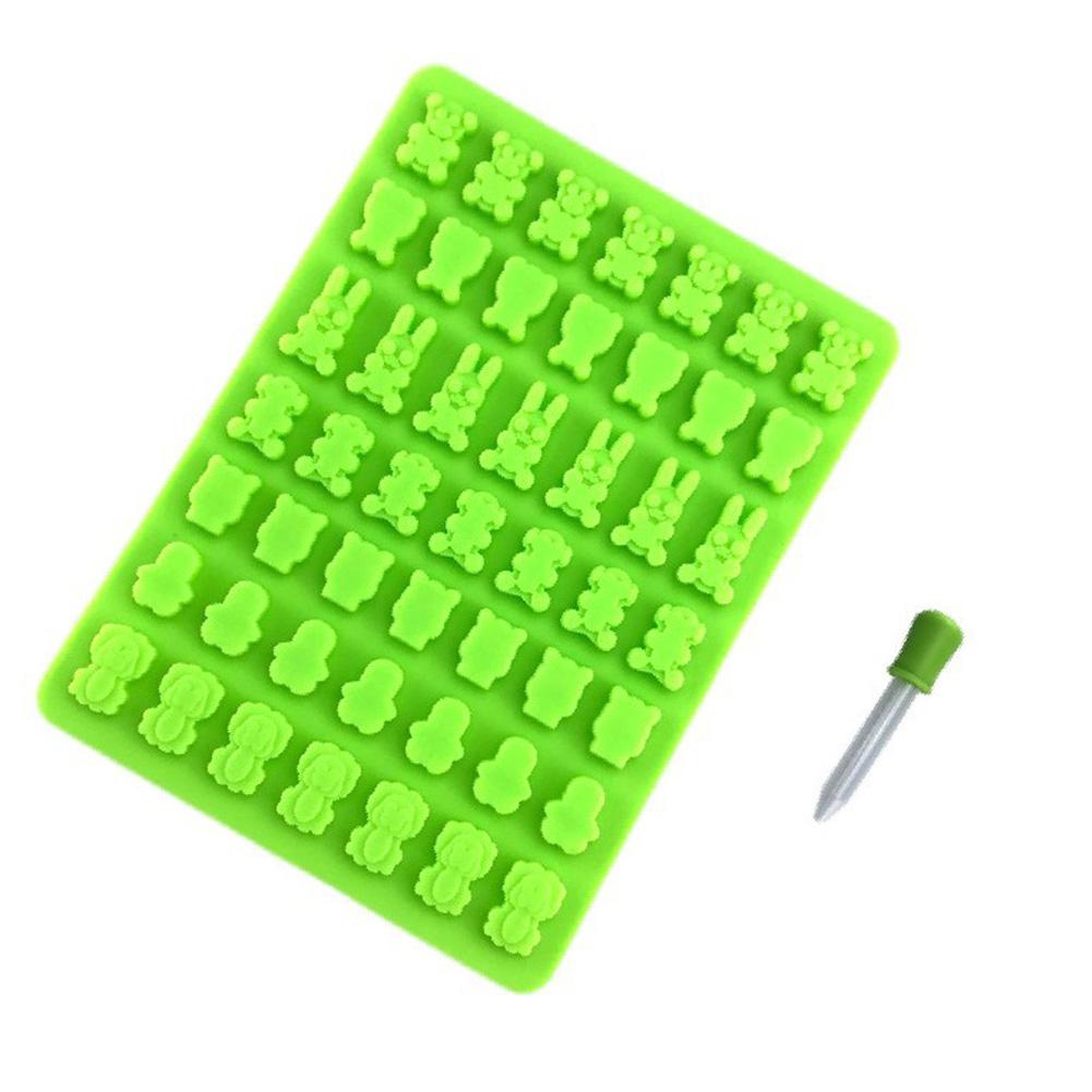 2Pcs/Set 49 Holes Silicone Mold + Dropper Set Cartoon Chocolate Gummy Candy Mold Ice Cube Maker