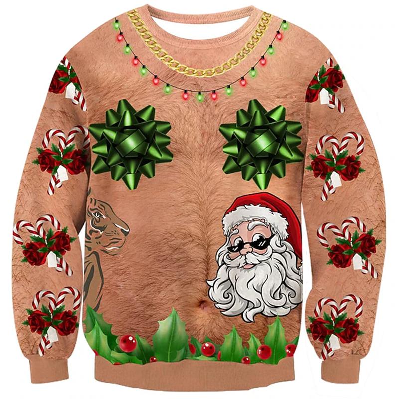 Christmas Ugly Sweater Funny Muscle Pattern Sweatshirts For Men New Fashion Pullover Party Cosplay Costume Xmas Gift