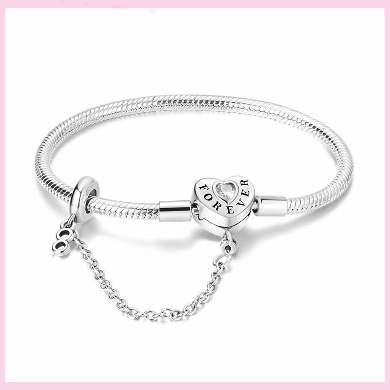 925 Sterling Silver Bracelet Star Moon Blue Eyes Zircon Heart Safety Chain Bracelets Snake Bone Chain Fit DIY Charms Jewelry