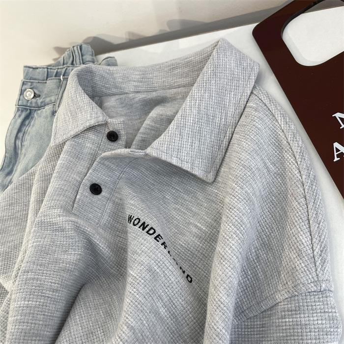 Retro French Influencer Polo Sweatshirt: Versatile Long Sleeve for Spring & Autumn