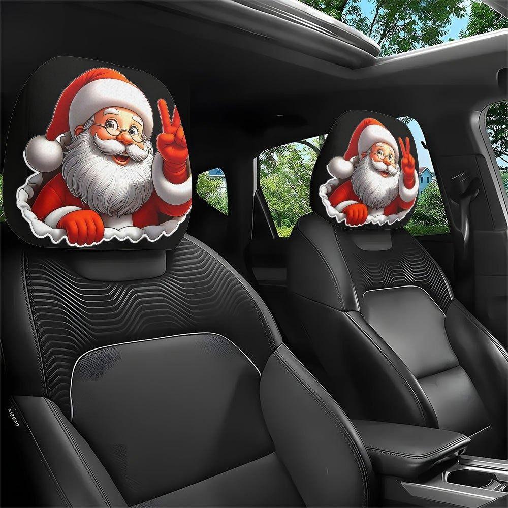 2Pcs Santa Claus Car Headrest Cover Universal Auto Seat Headcover Gift for Car Lover