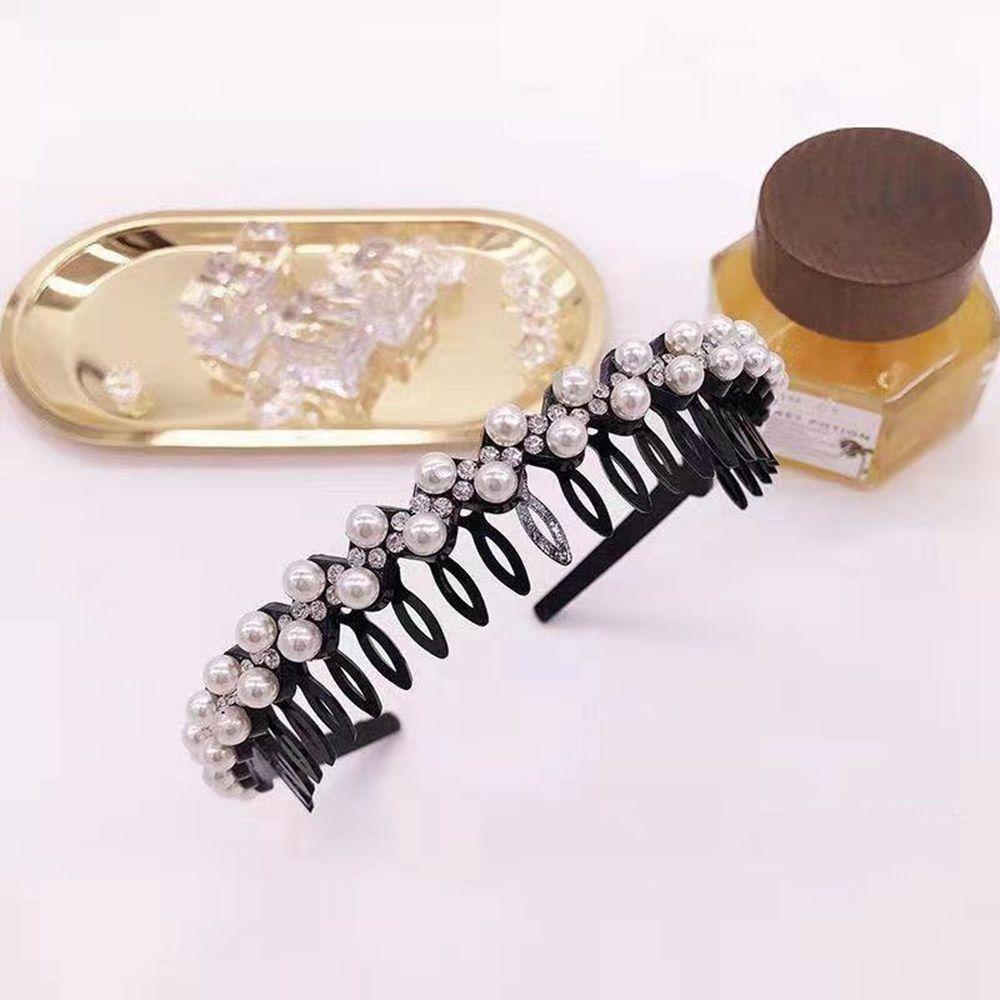 

Wash Face Wave Rhinestones Korean Style Headwear Pearl Headband Flower Hair Hoop Female Hairbands F