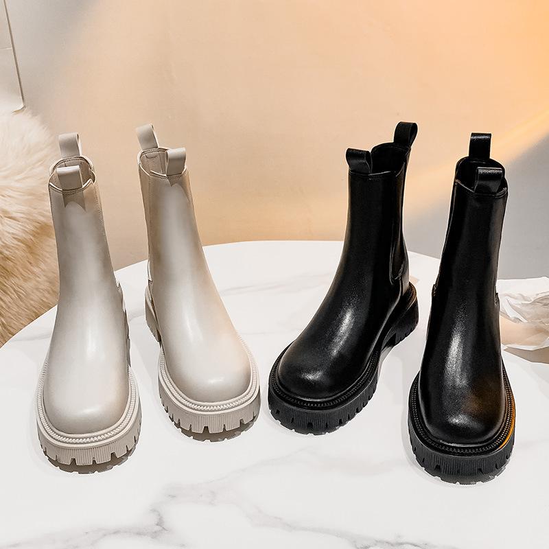 Martin boots women's autumn and winter new inner height increase medium tube small boots British platform Chelsea cigarette boots
