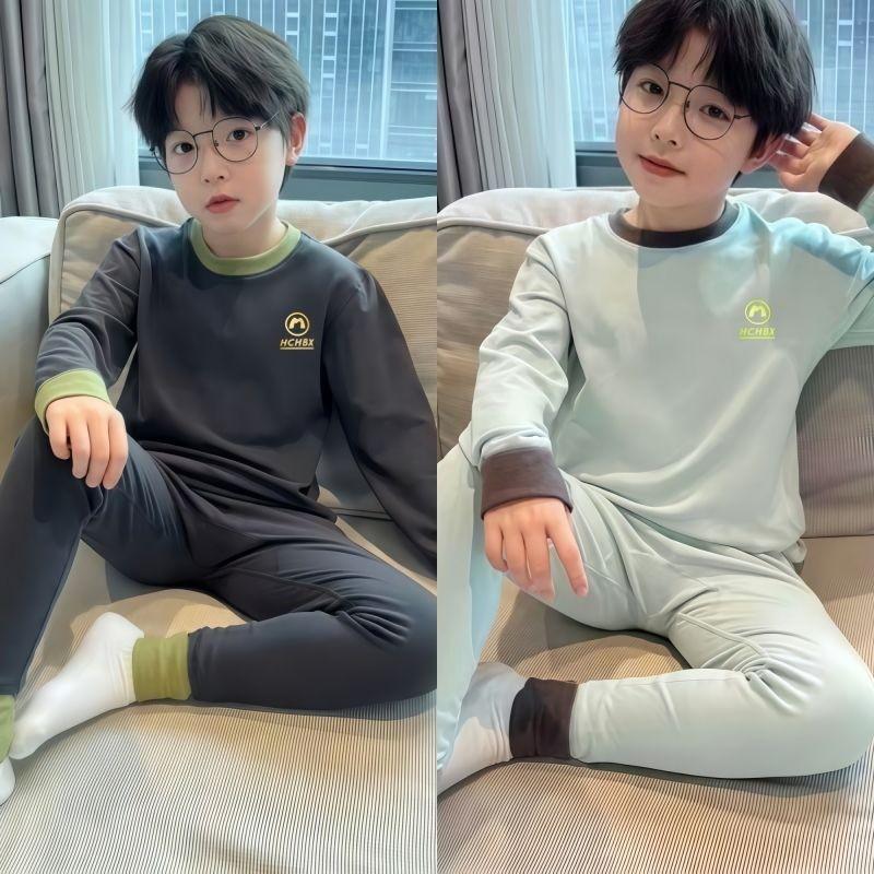Kids Winter Warm Pajama Set Long Sleeve Loose Cotton Blend Sleepwear Boys Ages 3-12 A-Class Safety