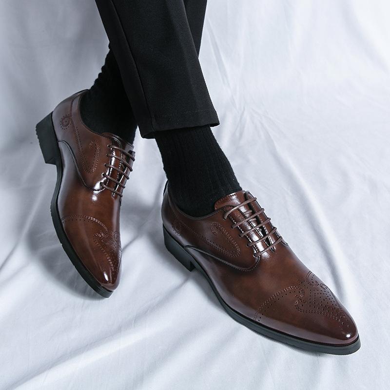 Large Size Business Dress Men's British Block Leather Shoes Groom Wedding Shoes Men's Pointed Leather Shoes