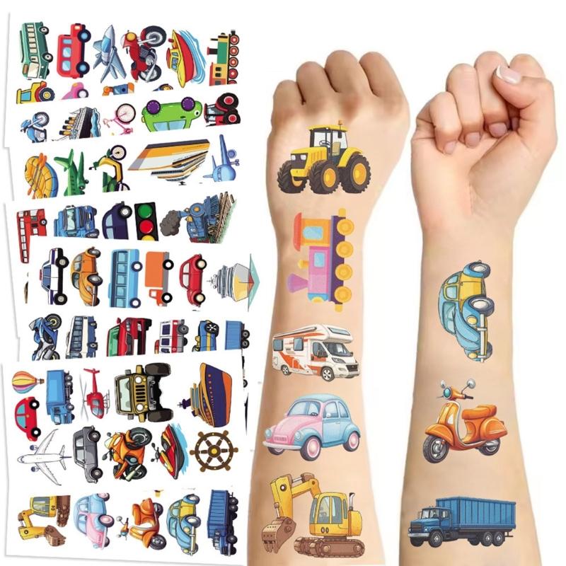 10 Sheets Childrens Transport Themed Temporary Brand the face Colors Skin Safe Decals For Boys Girls Craft Activities