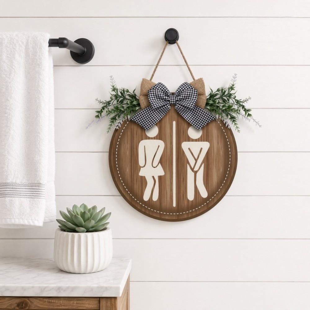 Wooden Bathroom Sign Plate Ornament Toilet Decorative Plate Group Living Area